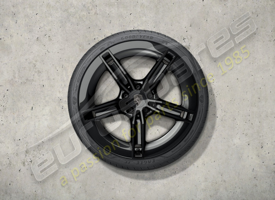 new porsche 21-inch mission e design summer wheel and tyre set - painted in black (high-gloss) part number 9j1073663kb