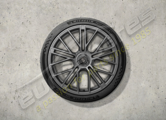 new porsche 21 inch turbo s summer wheel and tyre set, with central locking - painted in dark silver part number 976044660p