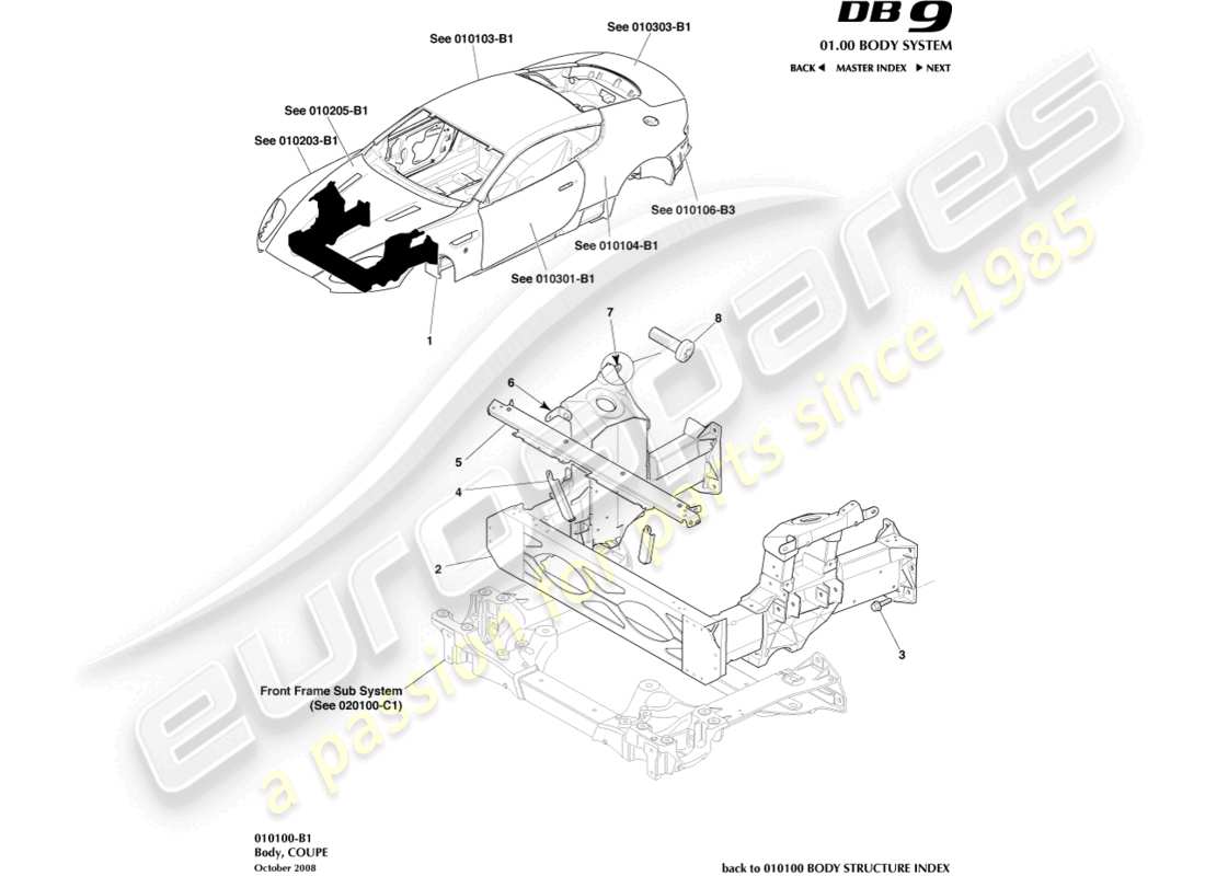 aston martin db9 (2007) body, coupe part diagram