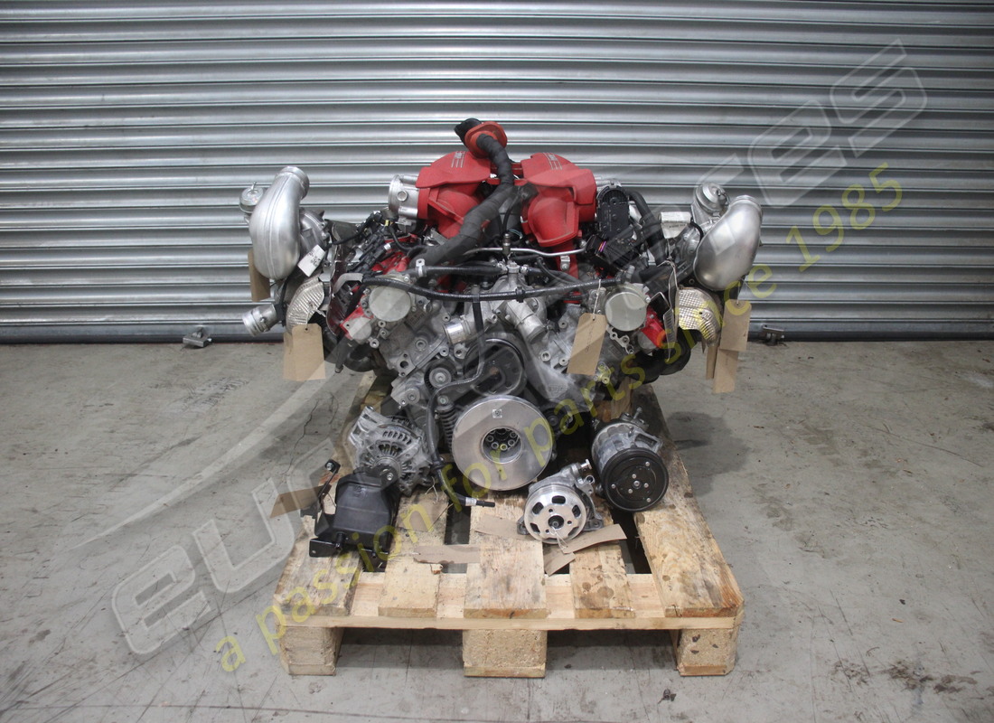 ferrari 488 challenge engine being prepared for dismantling at eurospares