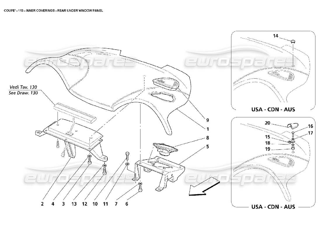 maserati 4200 coupe (2002) inner coverings - rear under window panel part diagram