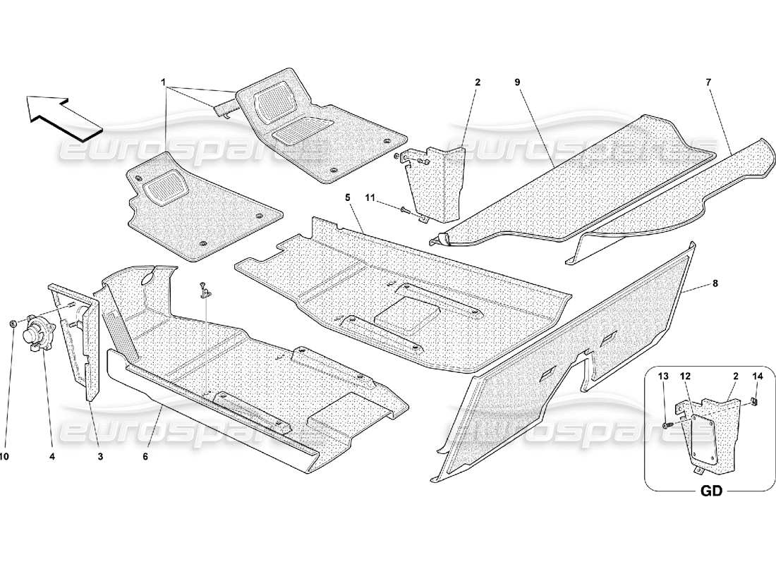 ferrari 550 maranello passengers compartment upholstery and carpets parts diagram