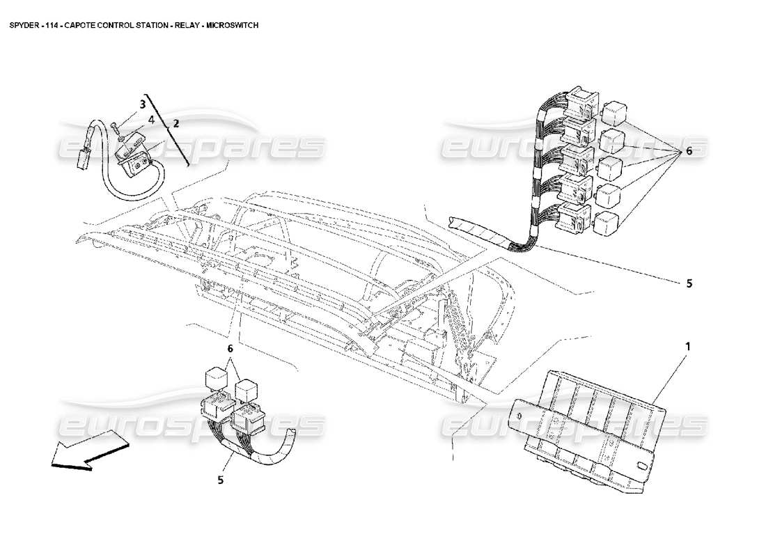 maserati 4200 spyder (2002) capote control station - relay - microswitch parts diagram