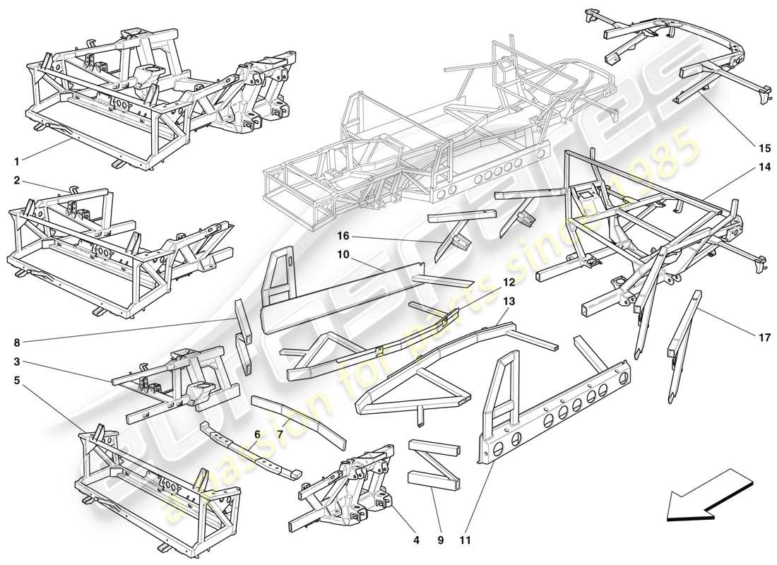 ferrari 456 m gt/m gta frame and structures parts diagram