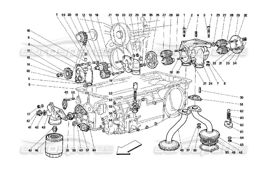 ferrari 512 m lubrication - pumps and oil filter part diagram