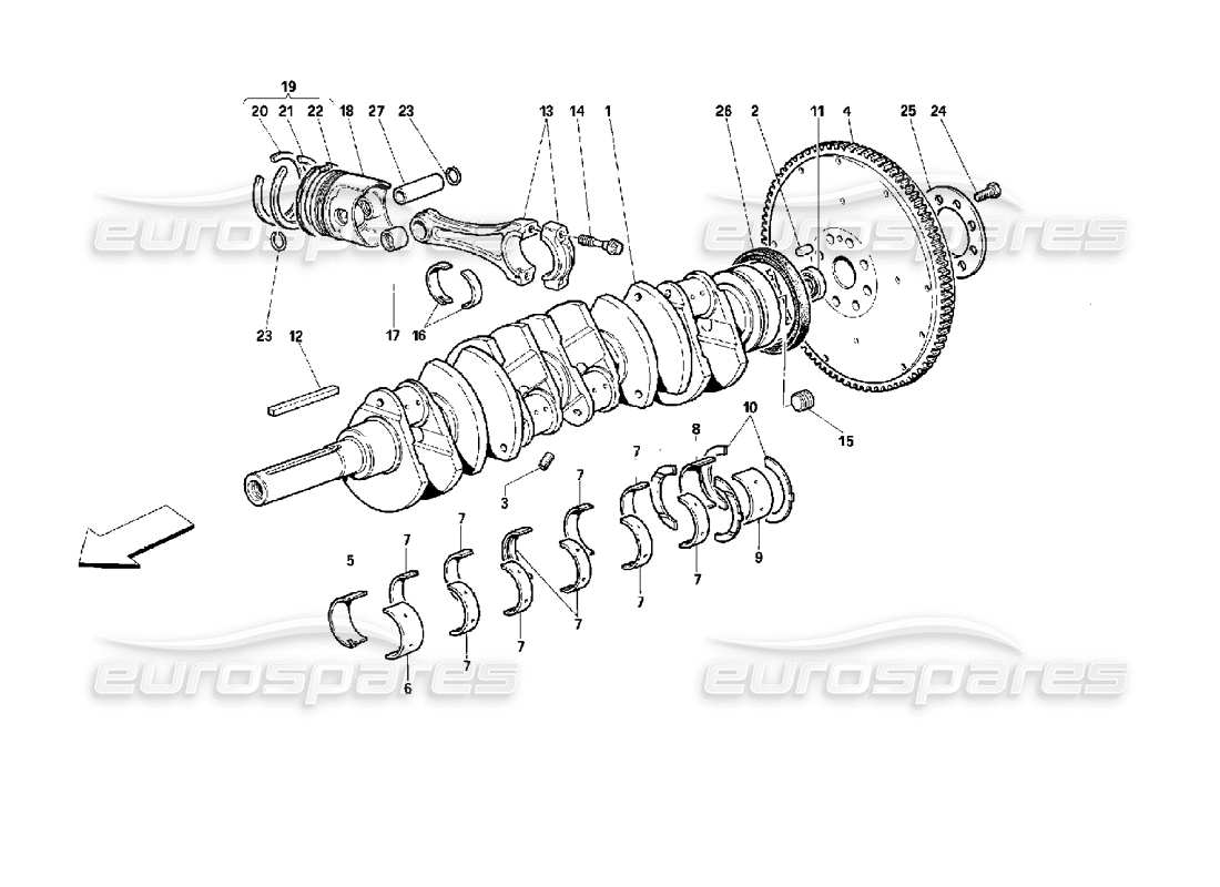 ferrari 512 m crankshaft - connecting rods and pistons parts diagram