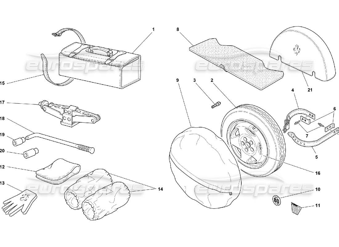 ferrari 550 maranello spare wheel and accessories parts diagram