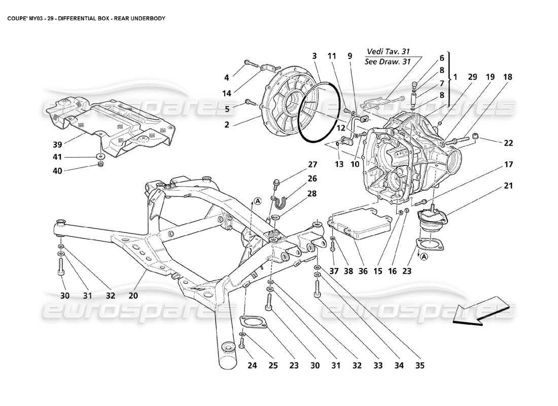 maserati 4200 coupe (2003) differential box - rear underbody part diagram