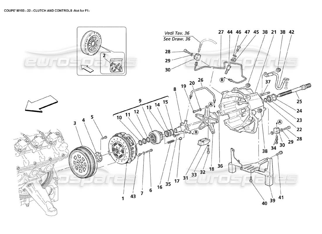 maserati 4200 coupe (2003) clutch and controls - not for f1 part diagram