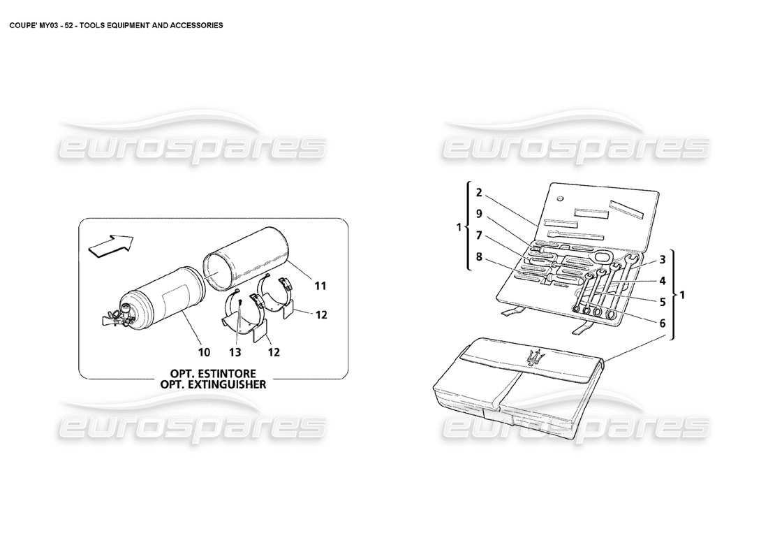 maserati 4200 coupe (2003) tools equipment and accessories part diagram