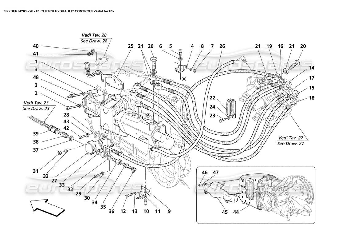 maserati 4200 spyder (2003) f1 hydraulic clutch controls - valid for f2 parts diagram