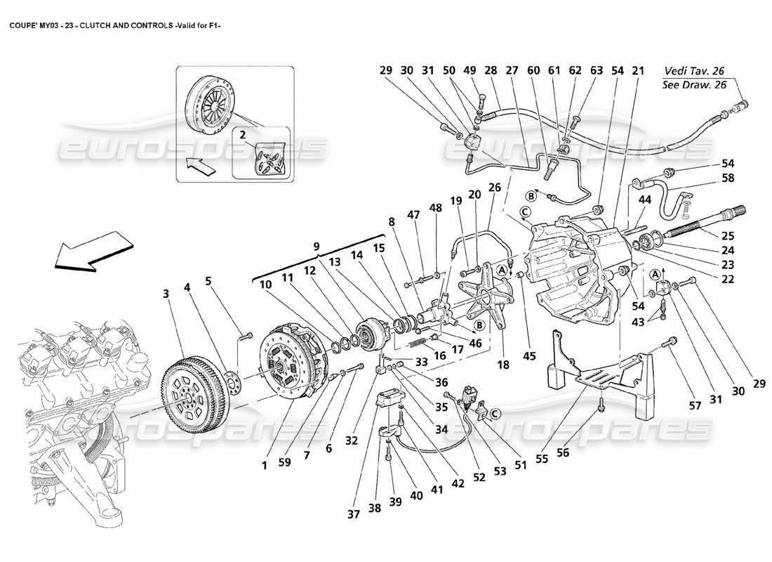 maserati 4200 coupe (2003) clutch and controls - valid for f1 parts diagram