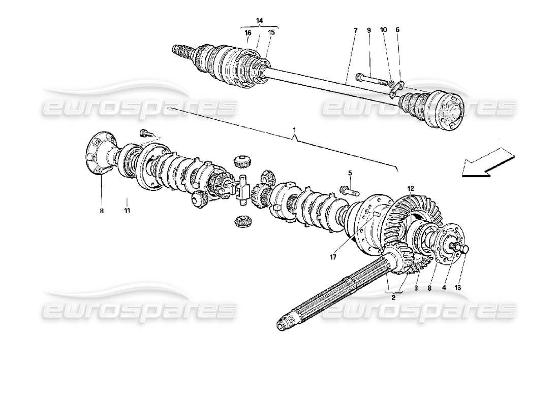 ferrari 512 m differential & axle shafts parts diagram