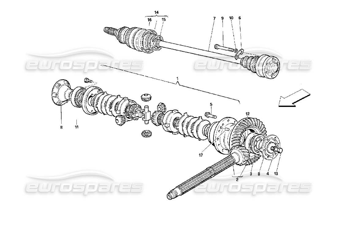 ferrari 512 m differential & axle shafts part diagram