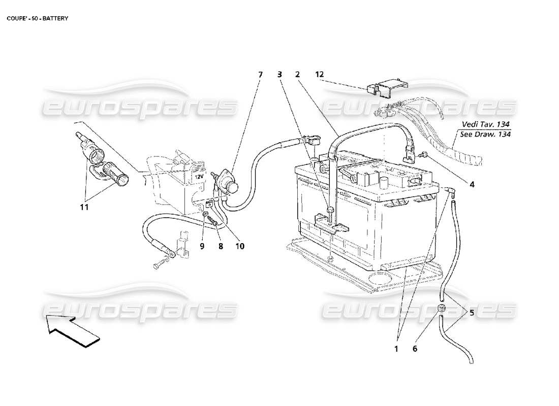 maserati 4200 coupe (2002) battery parts diagram