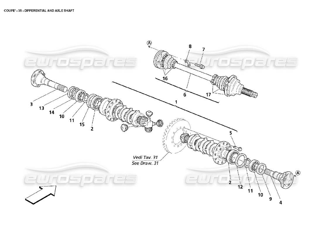 maserati 4200 coupe (2002) differential & axle shafts parts diagram