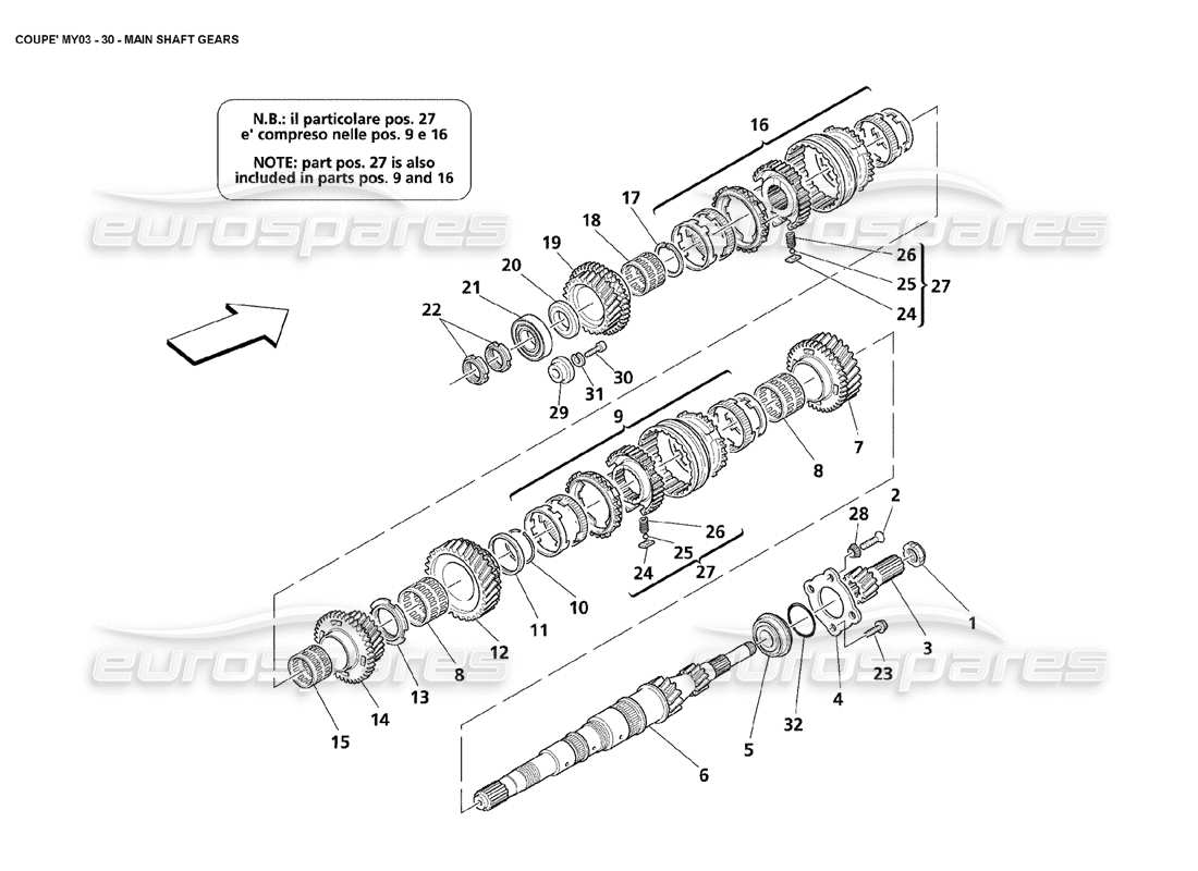 maserati 4200 coupe (2003) main shaft gears part diagram