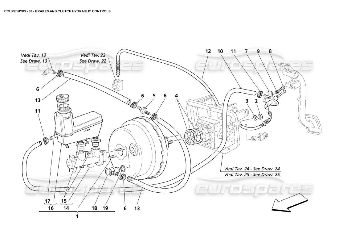 maserati 4200 coupe (2003) brakes and clutch hydraulic controls part diagram