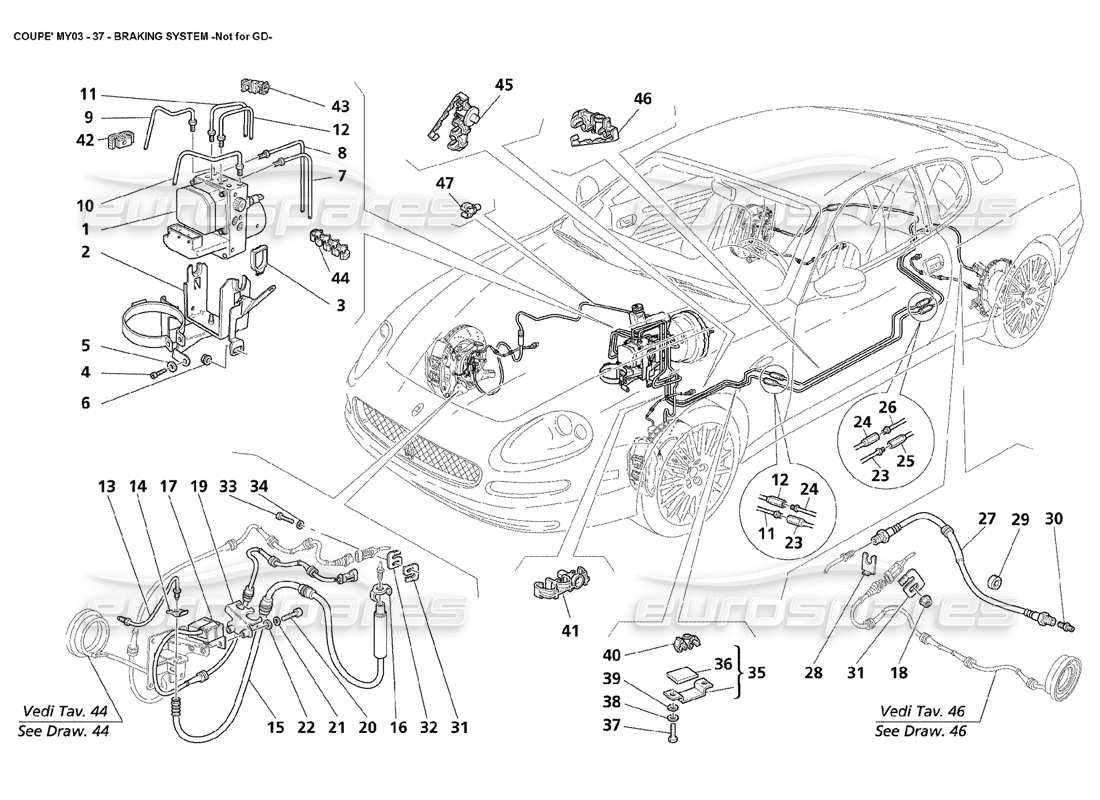 maserati 4200 coupe (2003) braking system - not for gd part diagram