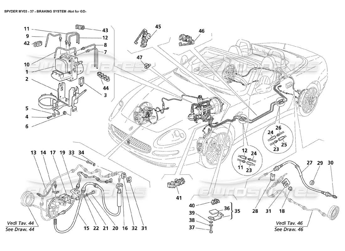 maserati 4200 spyder (2003) braking system - not for gd parts diagram