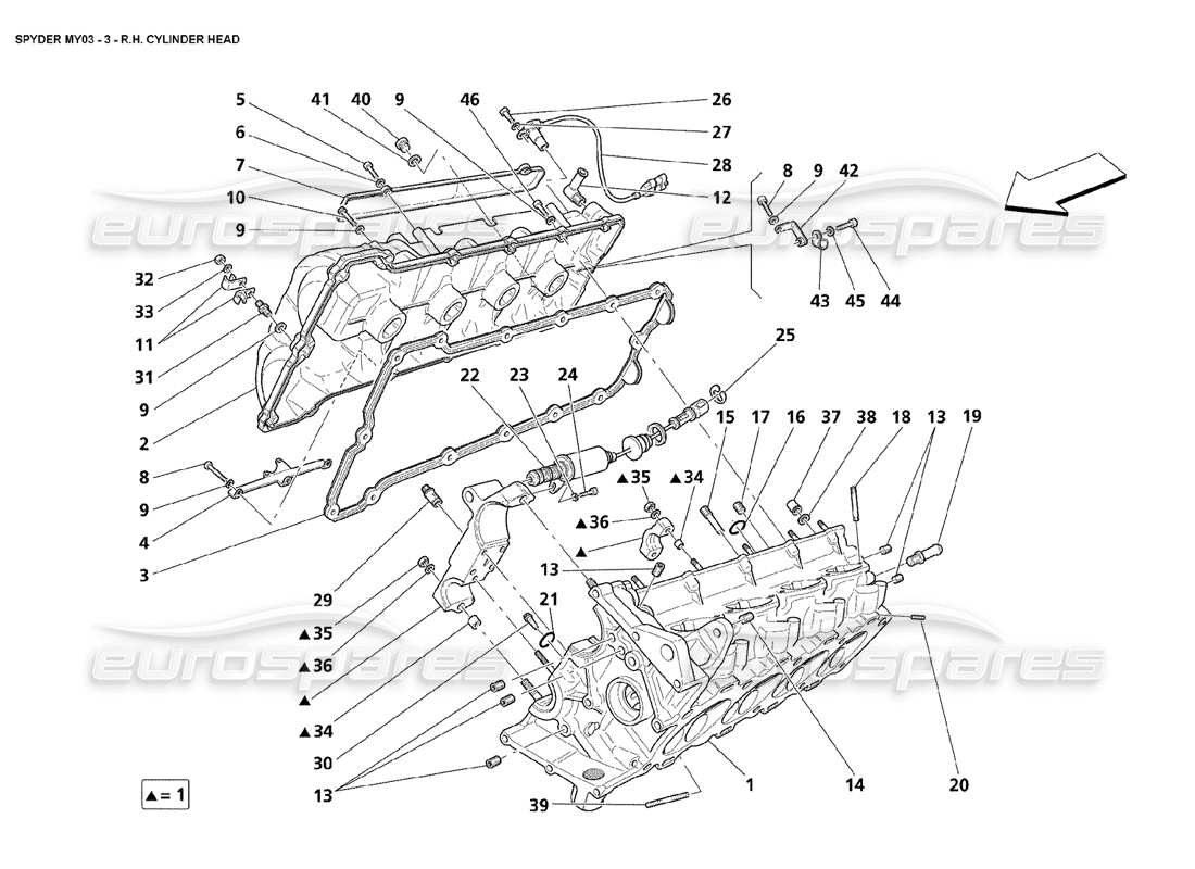 maserati 4200 spyder (2003) rh cylinder head parts diagram