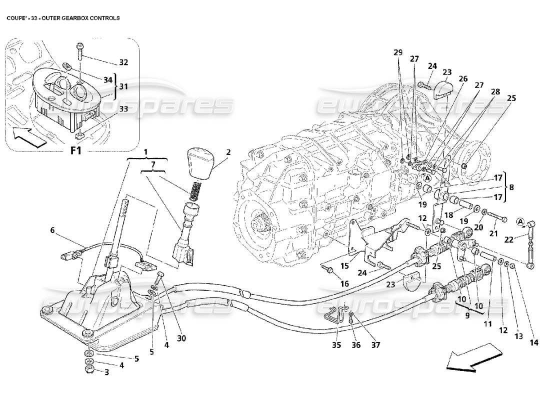 maserati 4200 coupe (2002) outer gearbox controls parts diagram
