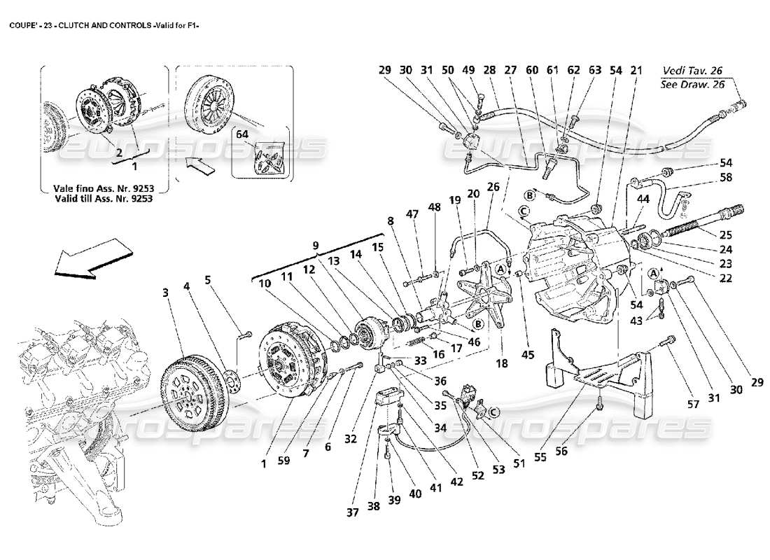 maserati 4200 coupe (2002) clutch and controls -valid for f1 parts diagram