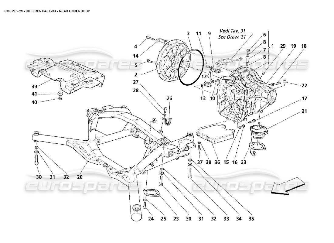 maserati 4200 coupe (2002) differential box - rear underbody part diagram