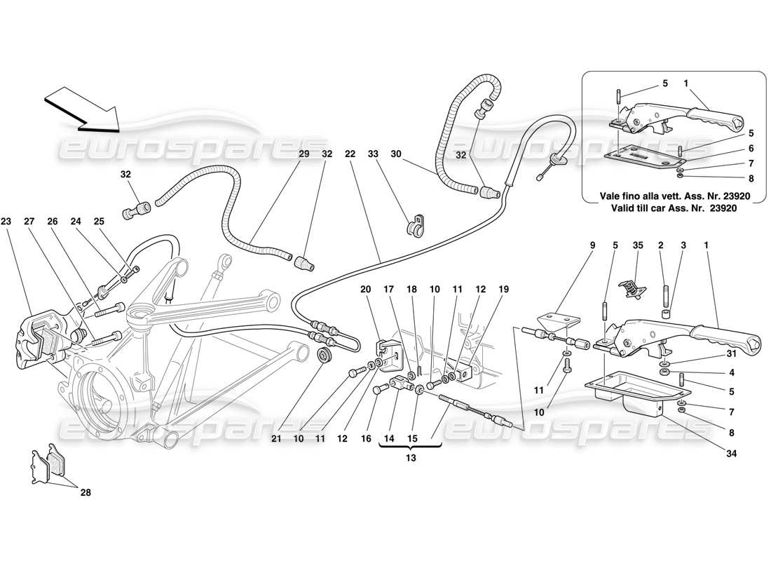 ferrari f50 hand-brake control and caliper parts diagram