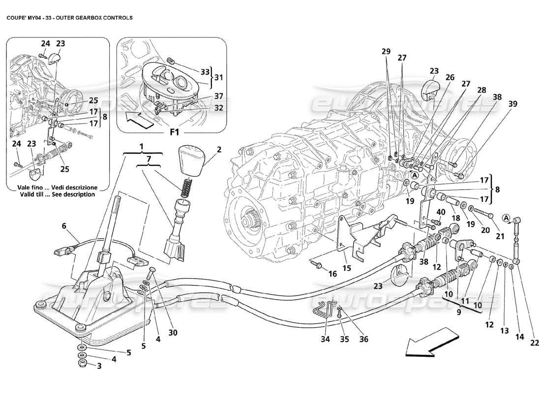 maserati 4200 coupe (2004) outer gearbox controls parts diagram