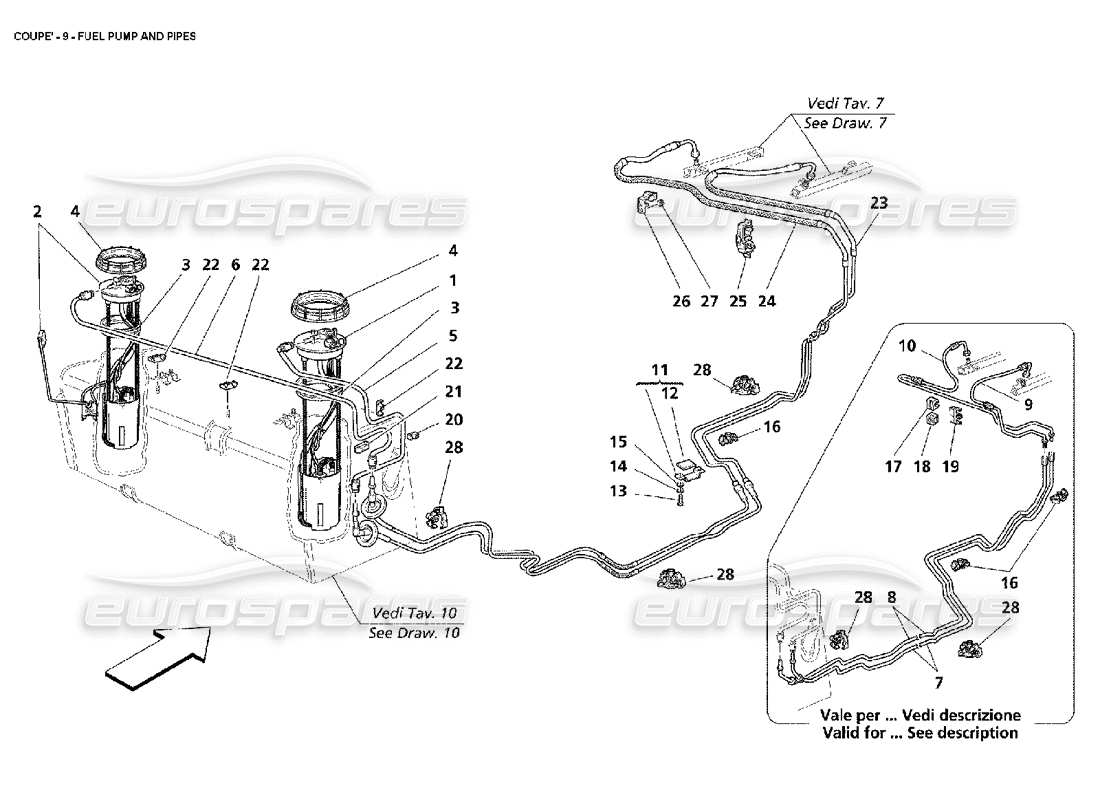 maserati 4200 coupe (2002) fuel pump and pipes parts diagram