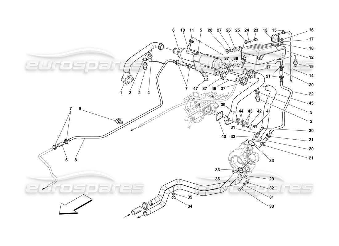 ferrari f50 cooling - nourice, heat exchanger and pipes parts diagram