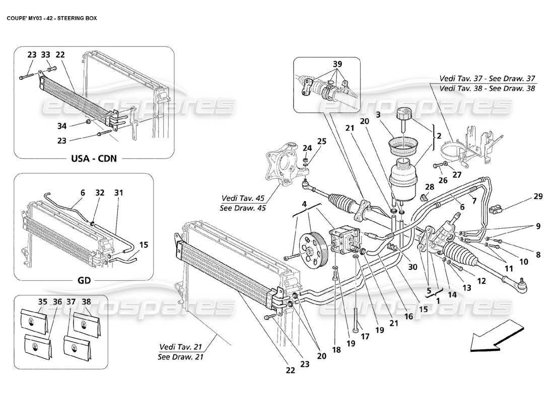 maserati 4200 coupe (2003) steering box parts diagram