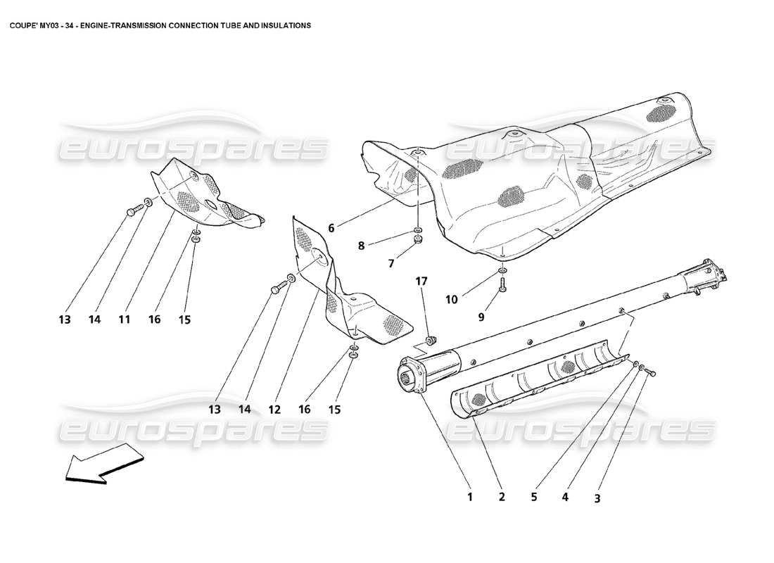 maserati 4200 coupe (2003) engine transmission connection tube and insulations parts diagram