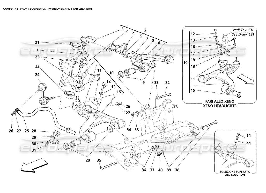 maserati 4200 coupe (2002) front suspension - wishbones and stabilizer bar part diagram