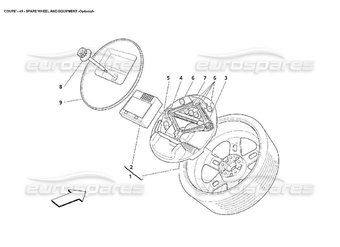 maserati 4200 coupe (2002) spare wheel and equipment -optional part diagram