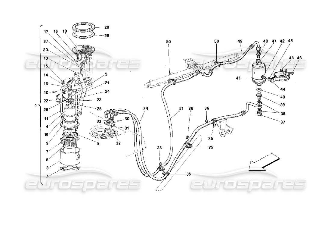 ferrari 512 m fuel pump and pipes part diagram