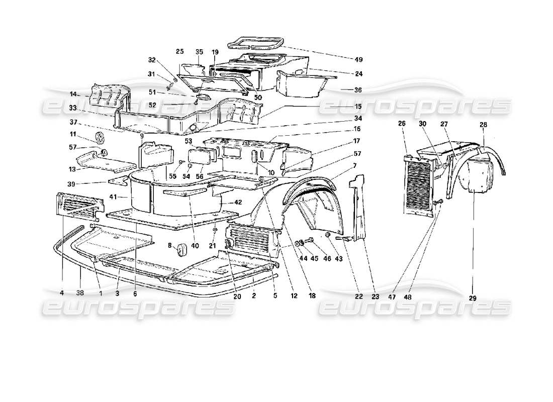 ferrari 512 m body - internal components part diagram