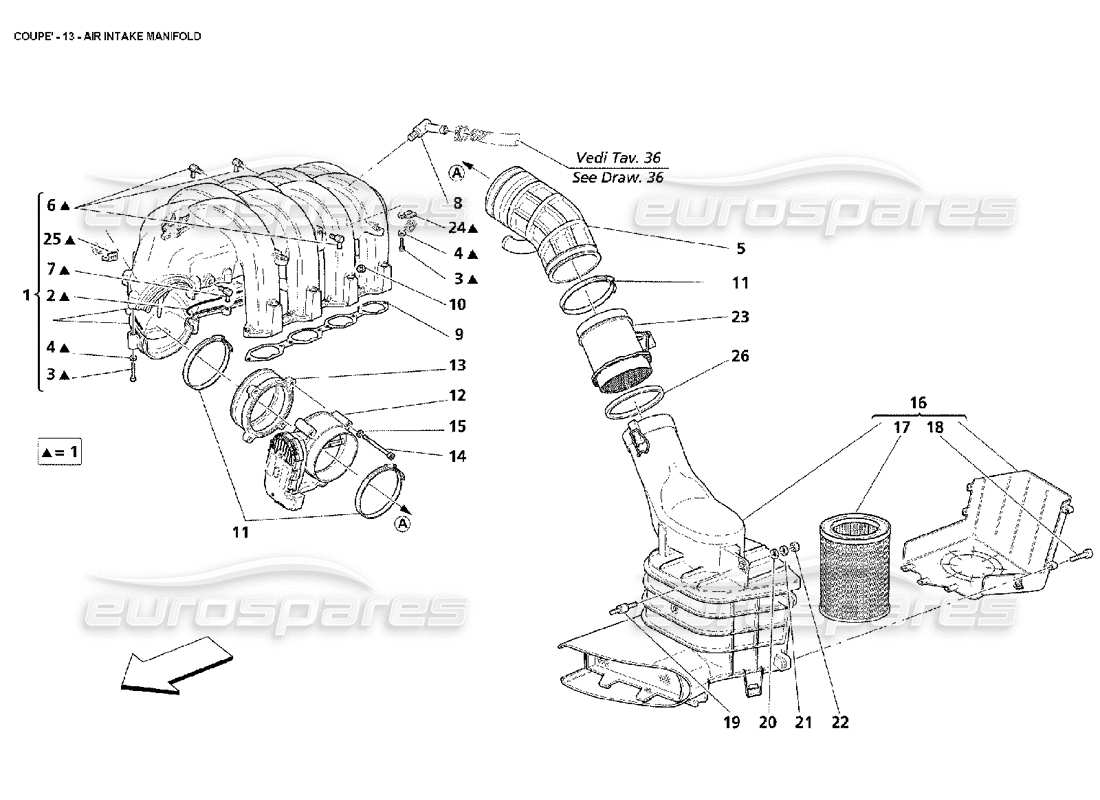 maserati 4200 coupe (2002) air intake manifold part diagram