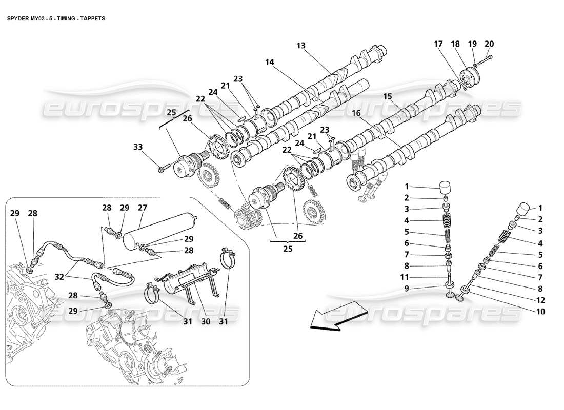 maserati 4200 spyder (2003) timing - tappets parts diagram