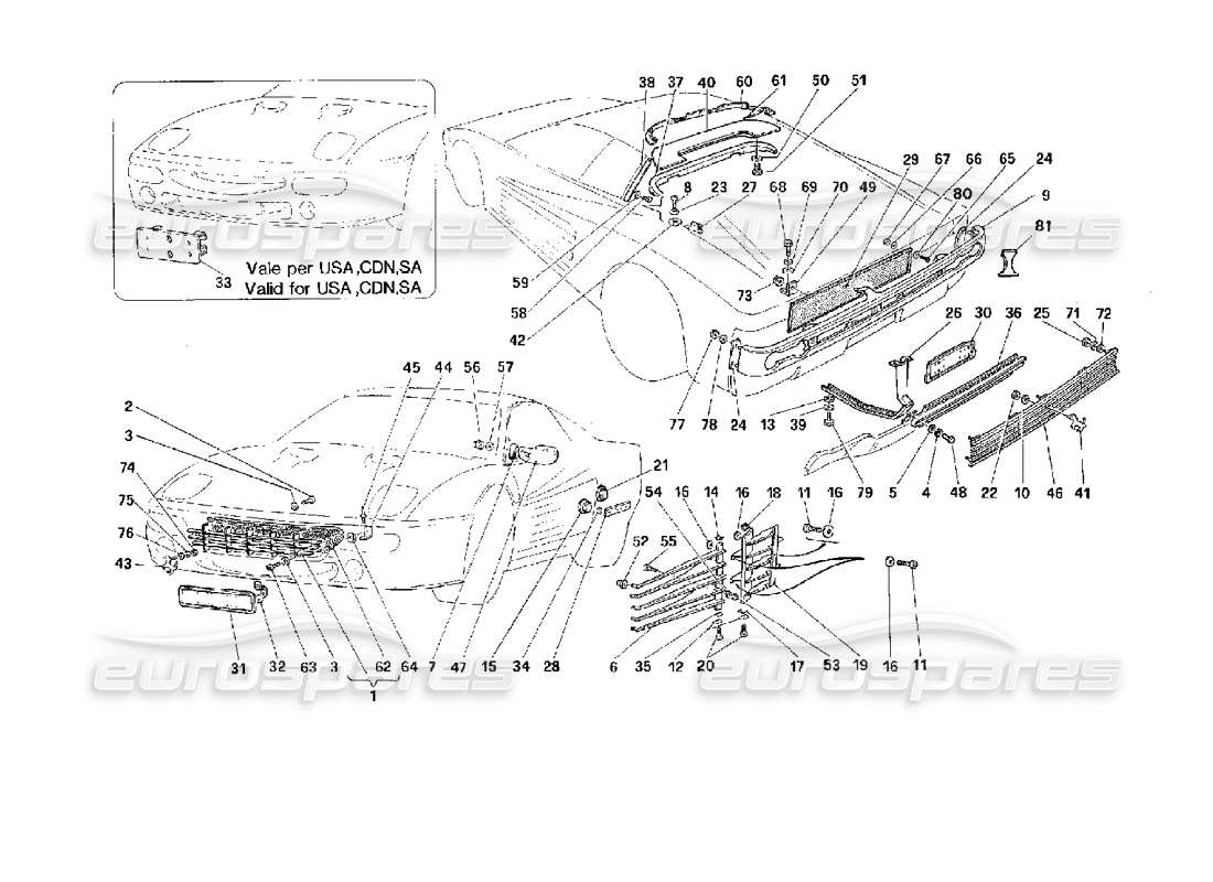 ferrari 512 m external finishing part diagram