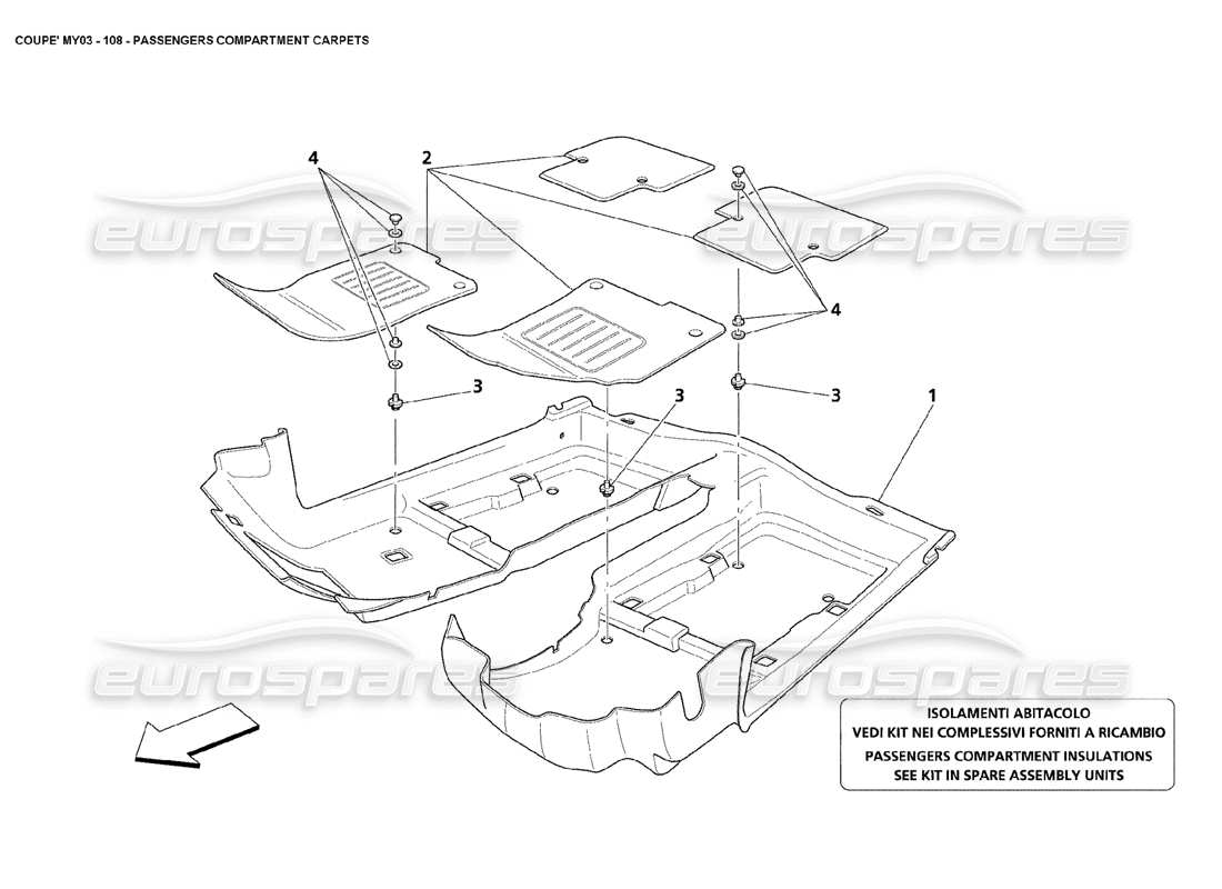 maserati 4200 coupe (2003) passengers compartment carpets parts diagram