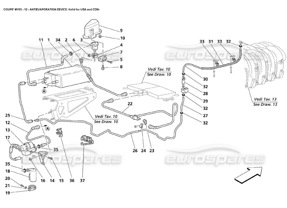 maserati 4200 coupe (2003) antievaporation device - valid for usa or cdn part diagram