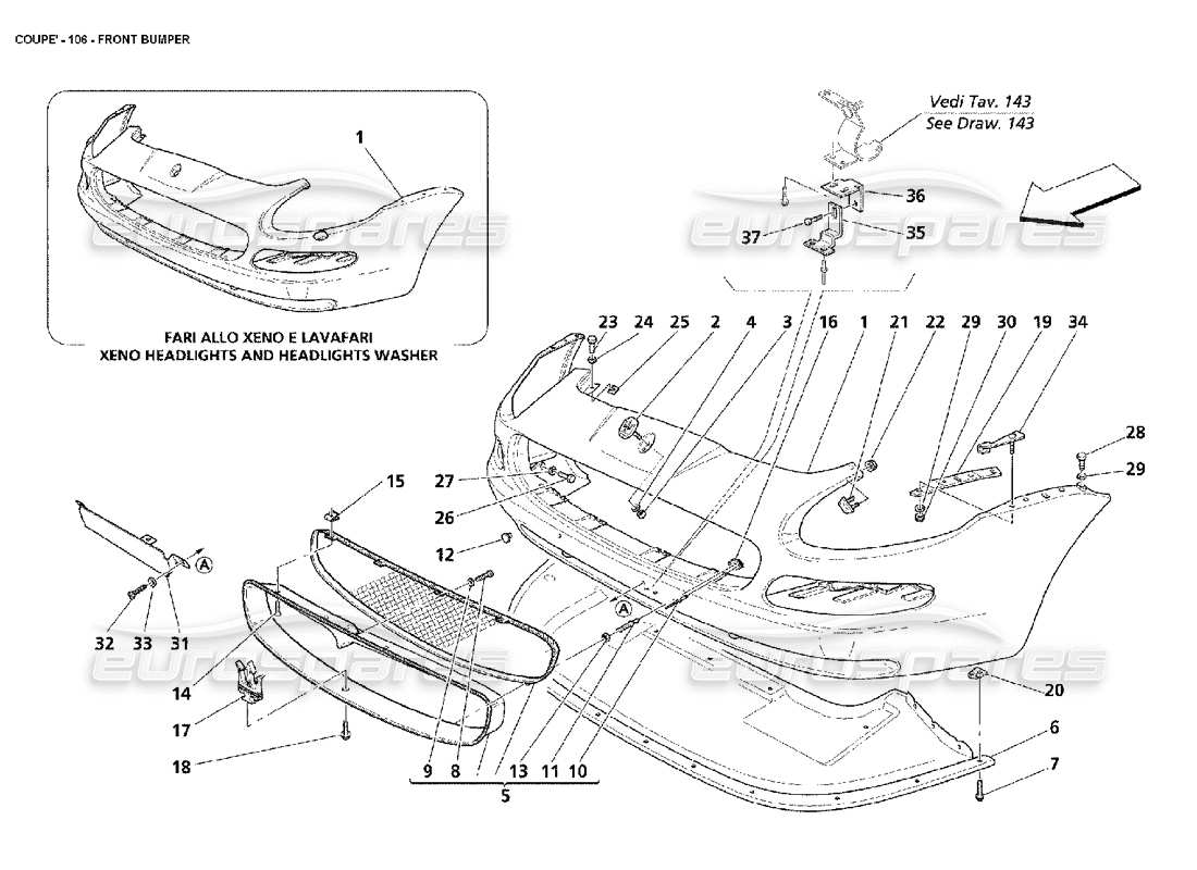 maserati 4200 coupe (2002) front bumper parts diagram