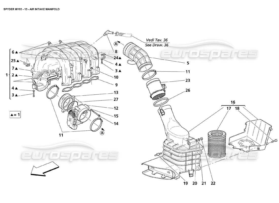 maserati 4200 spyder (2003) air intake manifold parts diagram