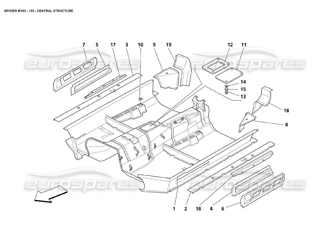 maserati 4200 spyder (2003) central structure parts diagram