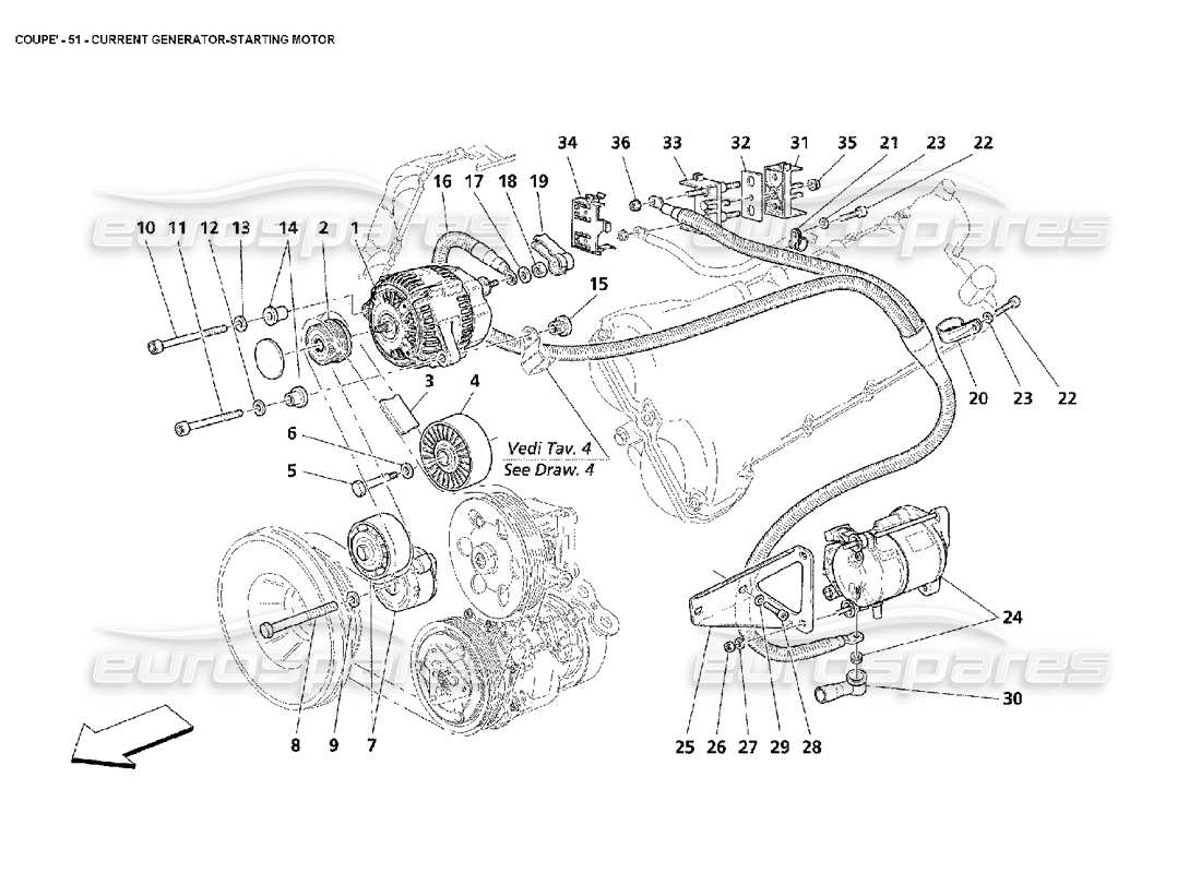 maserati 4200 coupe (2002) current generator-starting motor part diagram