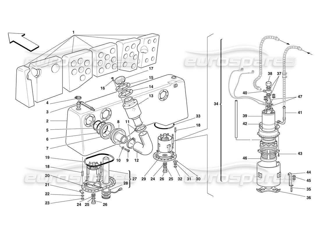 ferrari f50 fuel tank and pump parts diagram