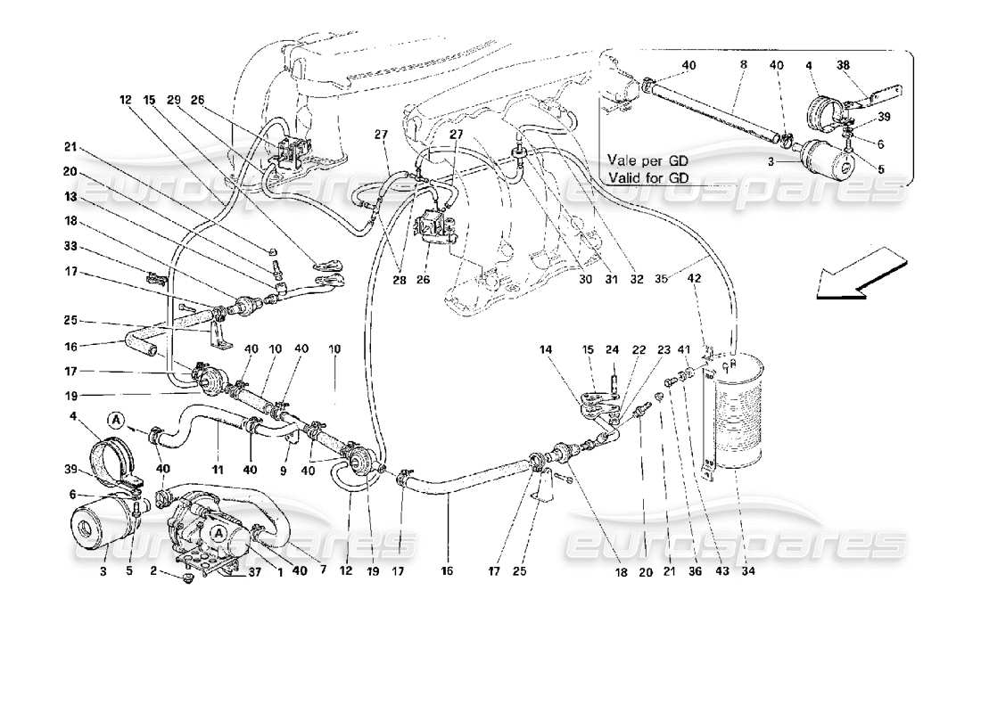 ferrari 512 m secondary air pump and lines parts diagram