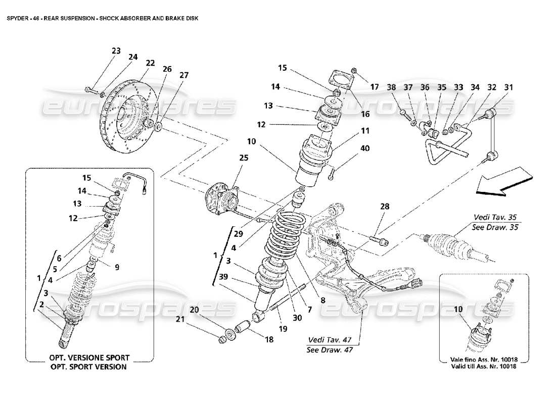 maserati 4200 spyder (2002) rear suspension - shock absorber and brake disk parts diagram